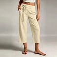 thumbnail image 5 of Textilo Women's Capris High Elastic Waist Wide Leg Capris with Pockets Drawstring Pant Casual Lounge Lightweight Summer Beach Outfit,Khaki S, 5 of 5