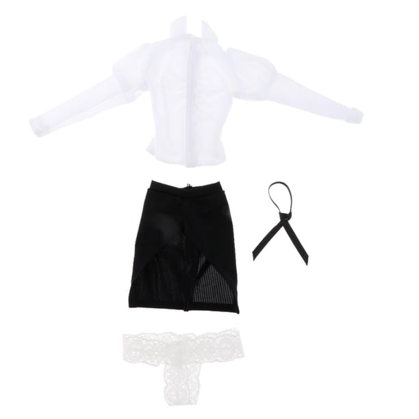 Conjunto de ropa para muñeca femenina, traje completo, blusa de manga larga, falda, traje de corbata hecho a mano para accesorios de figuras de acción Negro Baoblaze Traje de muñeca femenina