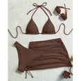 thumbnail image 2 of Women's Bikini Sets, 3 Piece Halter Swimsuits for Women with Sarong Cover Up Skirt, Summer Beach Swim Outfits (S, Brown), 2 of 6