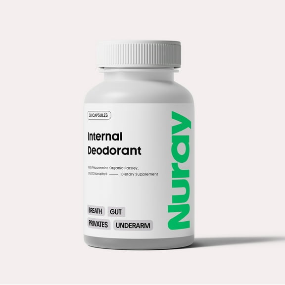 Nuray Internal Deodorant Supplement | Natural Chlorophyll 30 Capsules for Body Odor Control, Gut Health, and Fresh Breath | Vegan, Detox Support, & Skin Health | Odor Eliminator for Men & Women