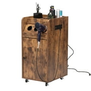 Rustic Brown Salon Trolley with Hair Dryer Holders - Organize Stylishly