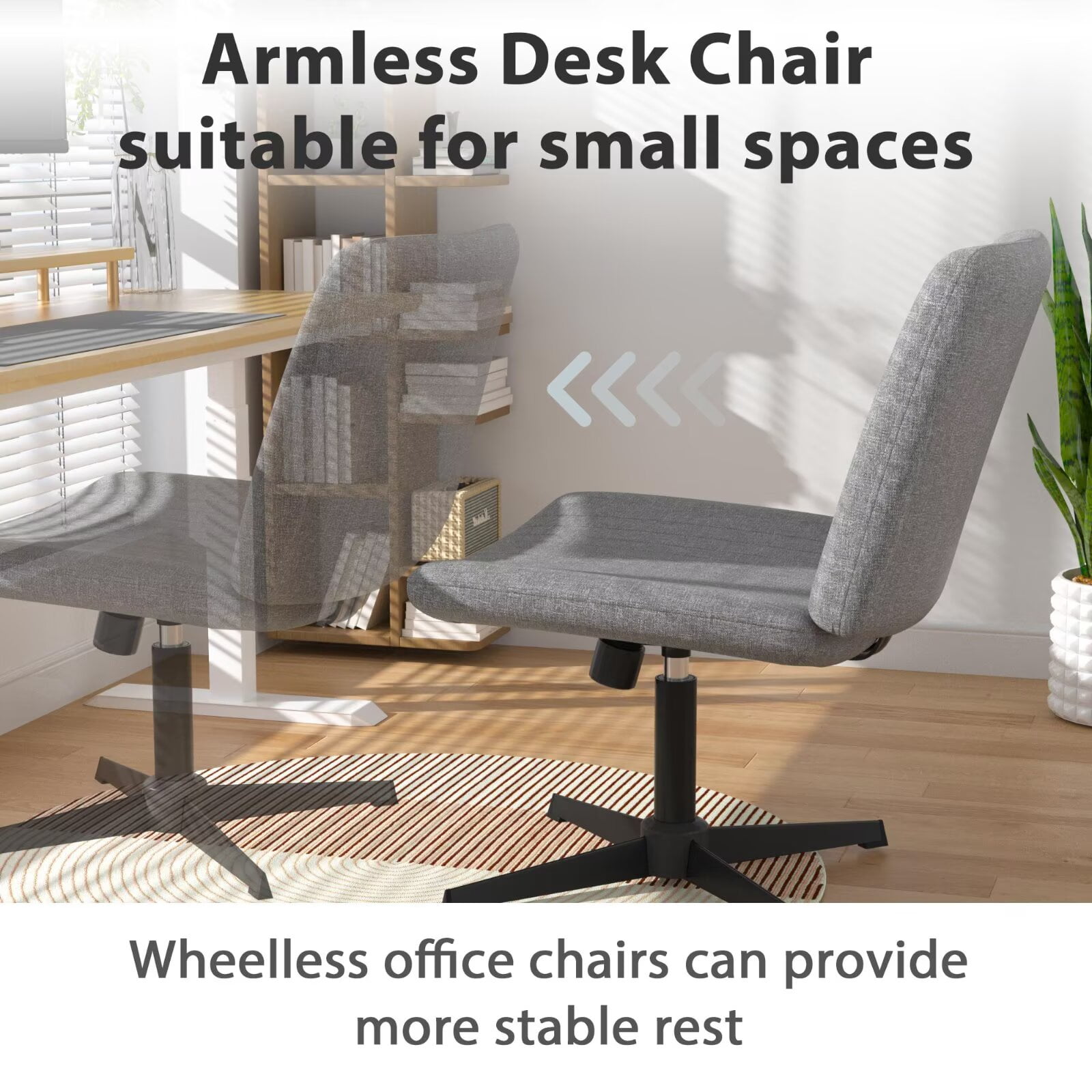 YRLLENSDAN Criss Cross Chair Wide Desk Chair Comfy Computer Chair Vanity Chair Wide Office Chair No Wheels Cross Legged Office Chair Armless Office Chair, Grey