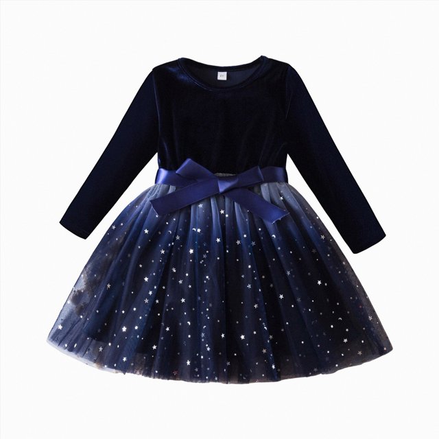 Zanarzt Robe Tutu pour Tout-Petit Fille Robe de Noël pour Bébé Fille Robe à Manches Longues pour Fille Robe de Fête d'Hiver pour Fille Bleu, 7 Ans