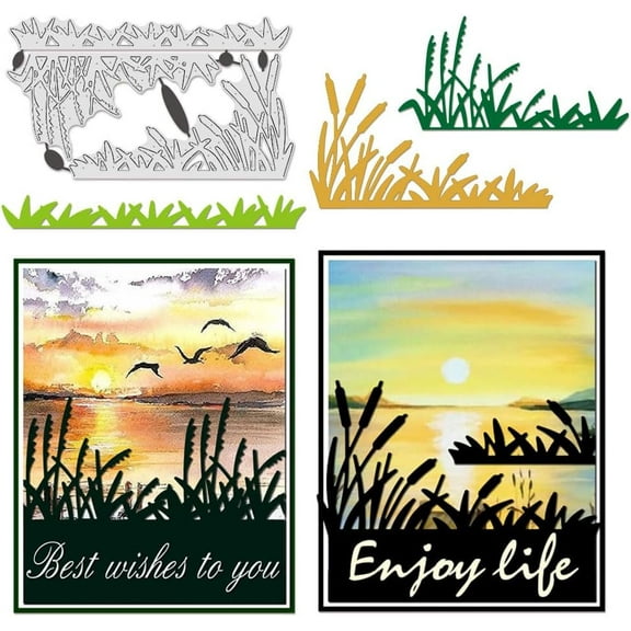 Weeds Grass Wetland Lake Always Love You Metal Cutting Die and Stamp Set Rubber Clear Stamp DIY Scrapbooking Embossing Stencil Craft Gift Card Album Paper Decor Cardmaking