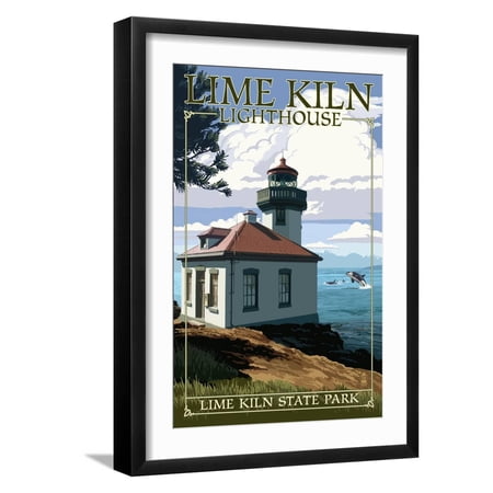 Art.com Lime Kiln State Park - San Juan Island, Washington - Lighthouse Day Scene Art Print by Lantern Press, Black Frame Wall Art, 17" x 23"