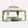 thumbnail image 3 of LazySunsets 12'x 10' Patio Gazebo Double Roof Protection All-Weather Outdoor Shelter Features Insect Screens for Backyard, Lawn, (Beige), 3 of 9