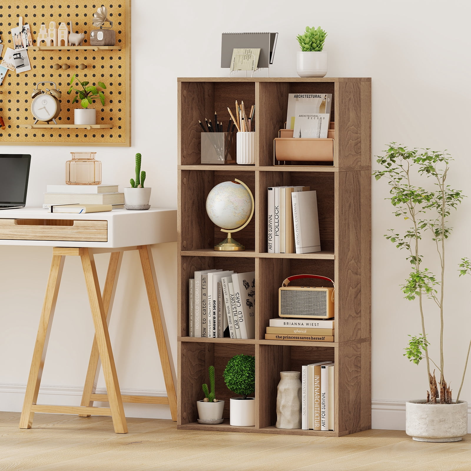 Costway 8-Cube Bookcase Bookshelf with 2 Anti-Tipping Kits Storage Organizer,Natural Natural