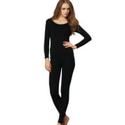 LiangRou Women's Crewneck Long Johns Ultra Thin Modal Thermal Underwear Top & Bottom Set Black Small