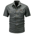 thumbnail image 4 of Men Button Up Shirt Short Sleeve Turndown Collar Work Shirt Solid Color Classic Fit Mens Shirts Casual, 4 of 4