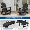 thumbnail image 4 of Patio Furniture Adirondack Rocking Chair, Folding & Portable Rocker with Retractable Ottoman & Cup Holders, HDPE All Weather Outdoor Chair for Porch, Deck, Lawn, Garden, Black, 84x 104.6x 74CM, 4 of 7