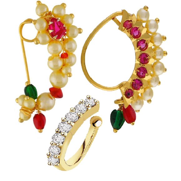 Maharashtrian Marathi traditional nath nose ring Without Piercing Nose Pin