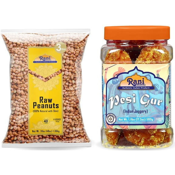 Rani Raw Peanuts 3lbs (48oz) & Pesi Gur 17.5oz (500g) Best for Making Special Peanut Brittle ~ All Natural | Vegan | Gluten Friendly | NON-GMO | Indian Origin