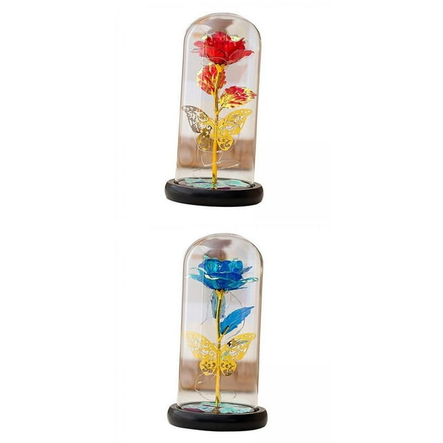 2 Rosas en Cúpula de Cristal, Decoración inconfundible para de Rosas Eternas para Regalos .