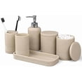 thumbnail image 2 of 6-Piece Beige Modern Bathroom Set - Soap Dispenser, Toothbrush Holder, Vanity Tray & Tumbler, 2 of 3