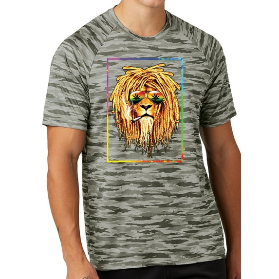 Mens Sunglasses Rasta Lion Rastafarian Moisture-Wicking Camo Tee Shirt, Extra-Small Silver