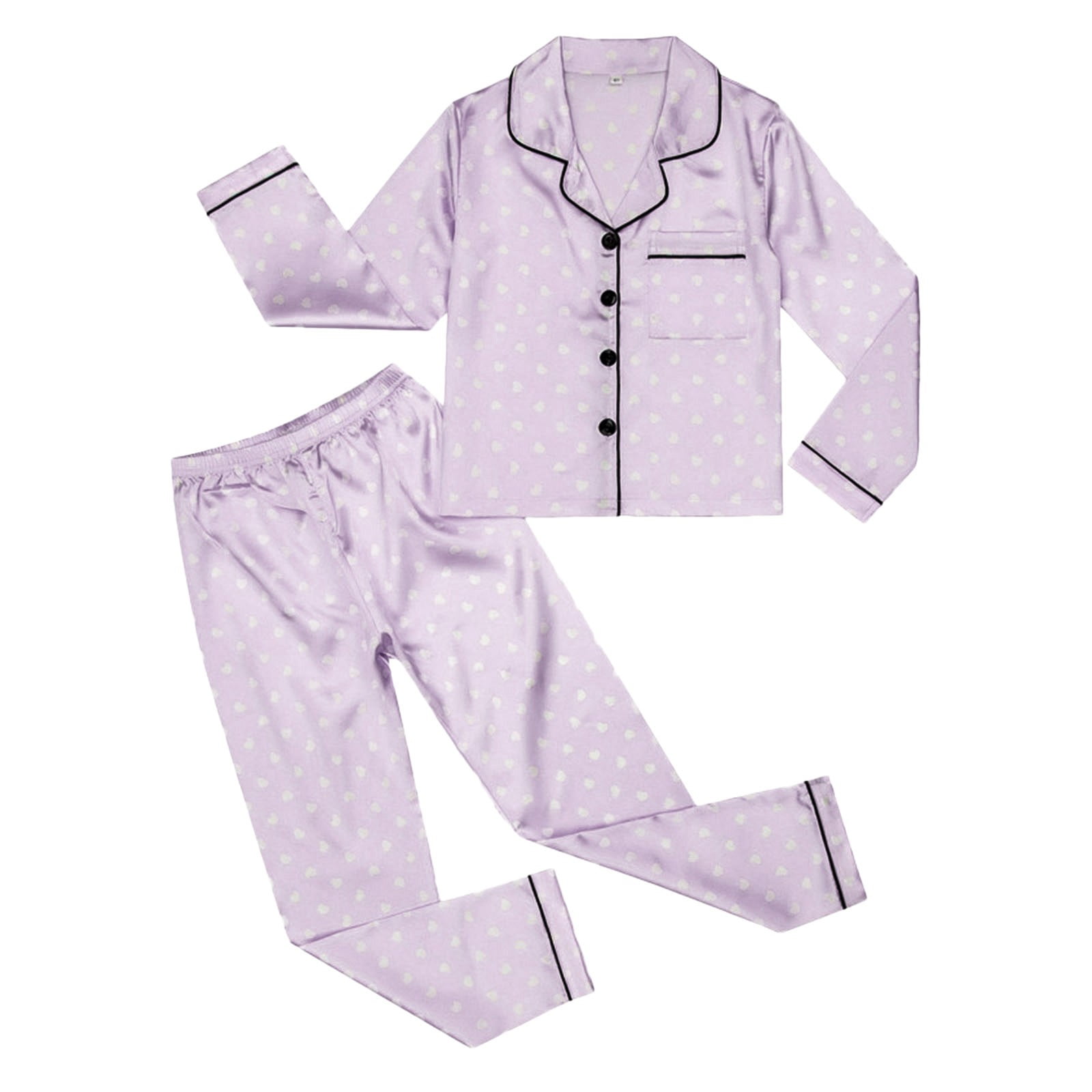 Kids Robe Girls Satin Pajamas Set 2Pj Silk Nightwear Button Down Sleepwear For Teen Kid 2 Piece Sizes 4 12 Color Purple Size 11 12 Years Walmart