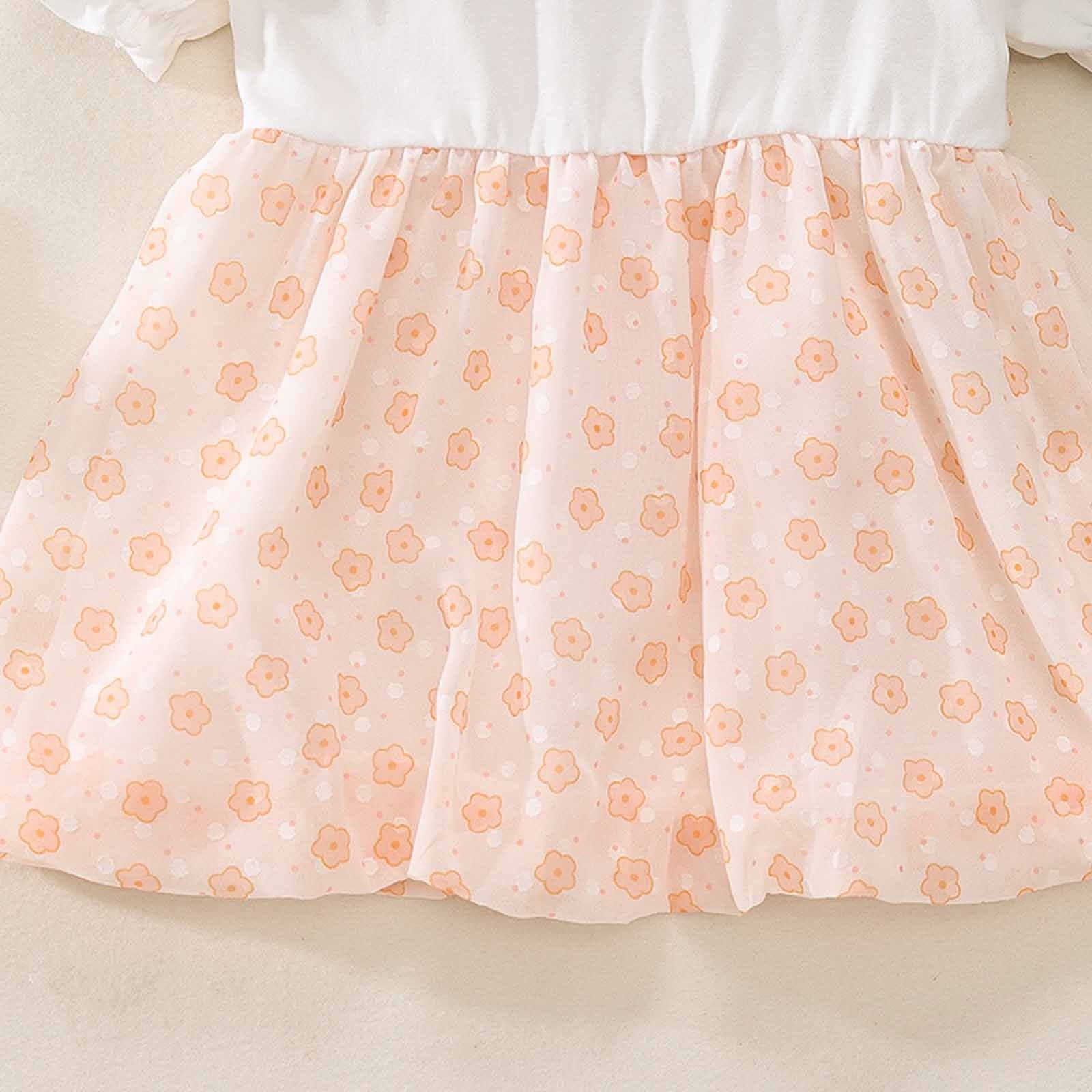 Egnmcr Baby Girl Clothes Toddler Baby Girl Summer Short Sleeve Printed Mesh Suspender Dress Orange