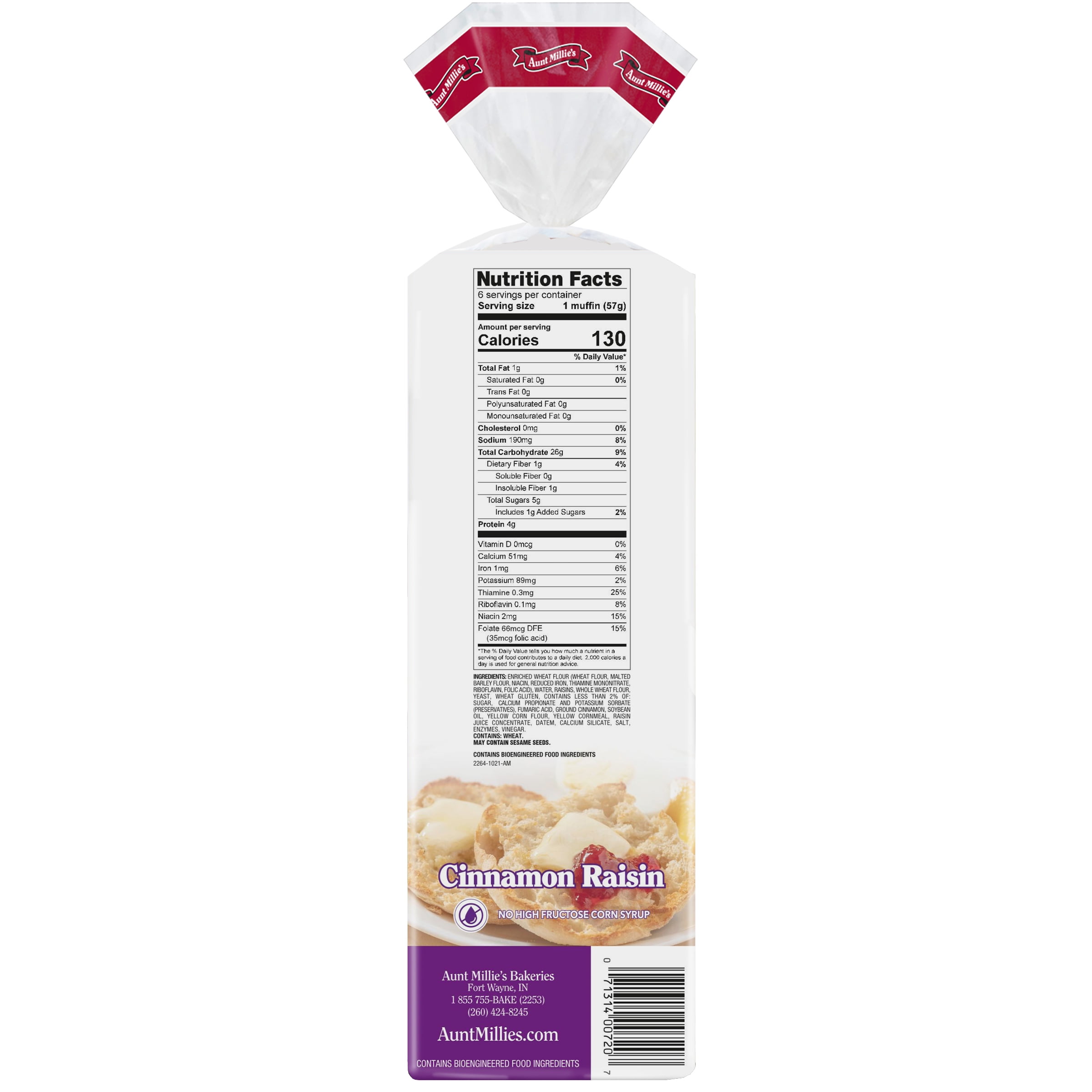 Aunt Millie's English Muffins, Cinnamon Raisin, 6 Ct., 12 oz.