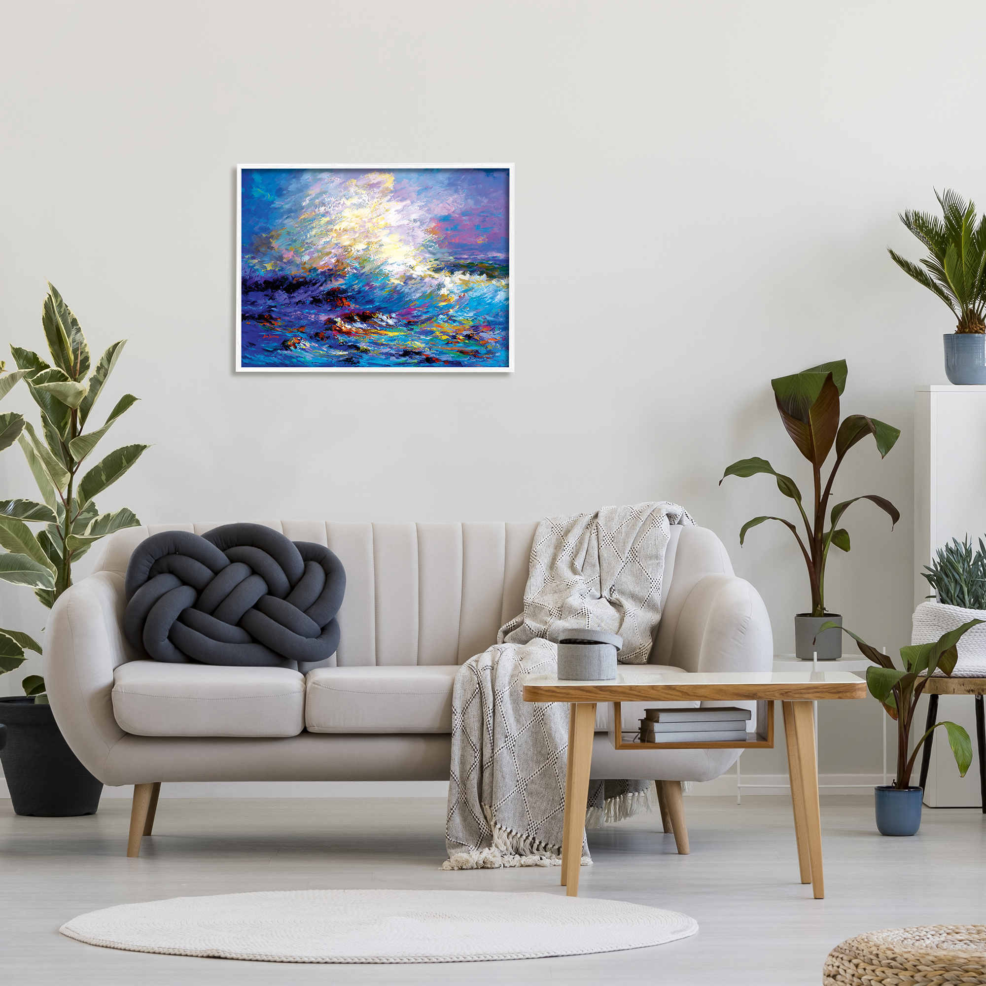 Stupell Industries Abstract Colorful Ocean Waves Landscape Painting White Framed Art Print Wall Art, 30 x 24