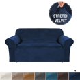 thumbnail image 1 of H.VERSAILTEX 1-Piece Luxury Velvet Loveseat Stretch Slipcover, Navy, 1 of 7