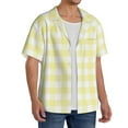 thumbnail image 4 of Daiia Lemon Yellow Checkboard Men's Linen Shirts Short Sleeve Casual Shirts Button Down Shirt for Men Beach Summer Wedding Shirt-3X-Large, 4 of 7