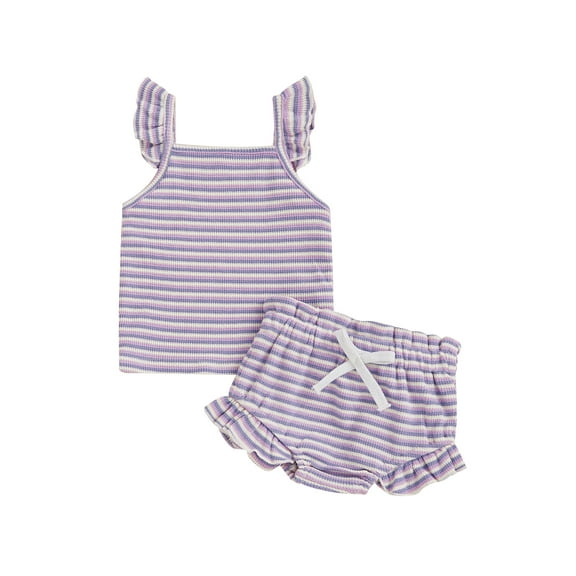 Baby Toddler Girl Striped Outfit 3 6 12 18 24 Months Fly Sleeve Cami Tops Elastic Waist Ruffle Shorts 2 Piece Summer Clothing Set