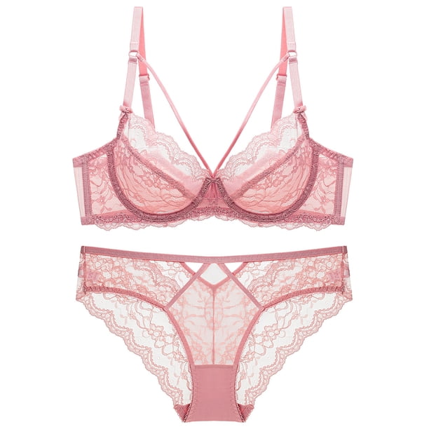 Sujetador transparente ultrafino de encaje sexy sin esponja, ropa interior para mujer, conjunto de sujetador pequeño con pecho grande