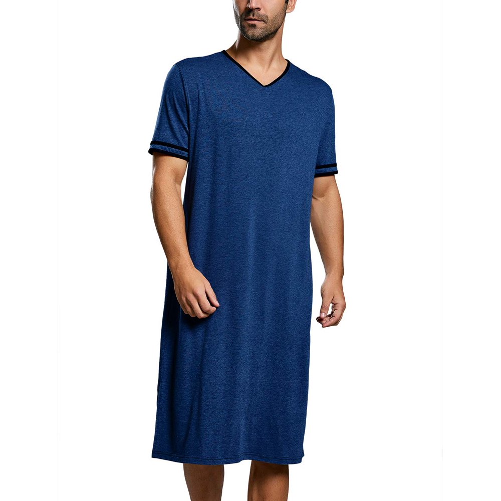 SySea - Mens Cotton Nightgown Pajamas Short Sleeve Sleepwear V Neck ...
