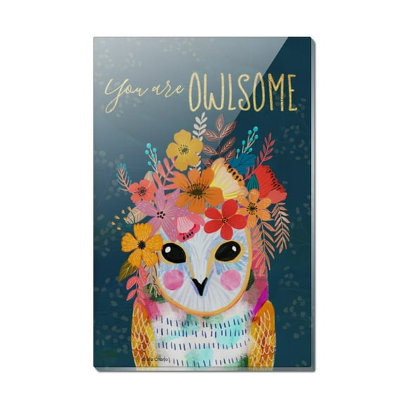 You are Owlsome Awesome Owl Flowers Rectangle Acrylic Fridge Refrigerator Magnet