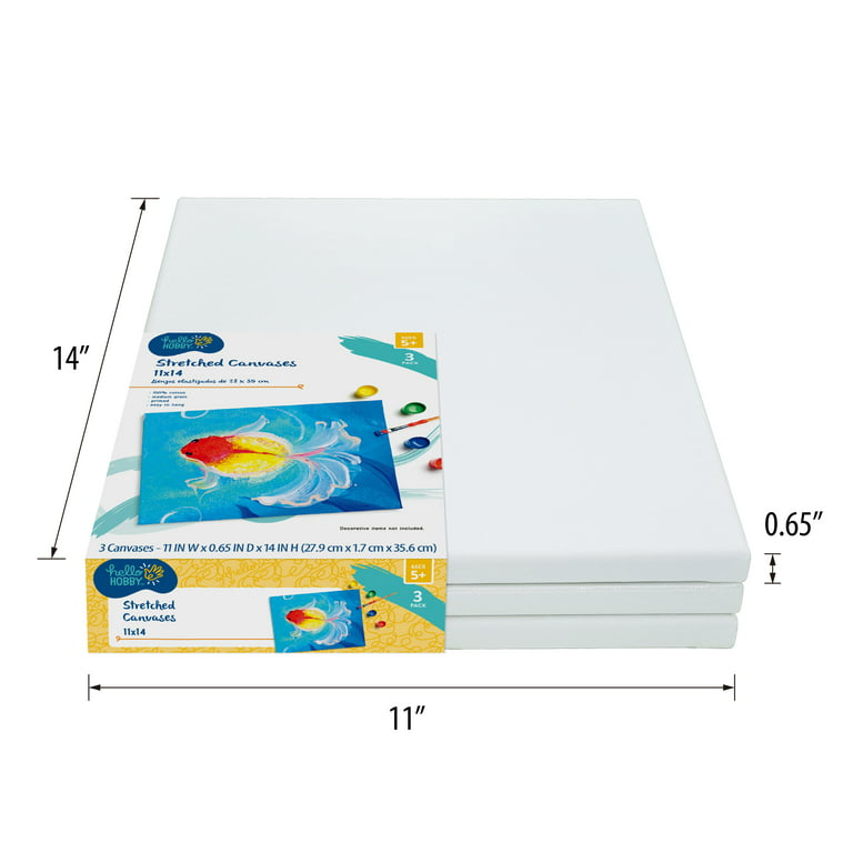 Hello Hobby Kid's 100% Cotton Acid Free Stretched Canvas - White - 11 x 0.65 x 14 in