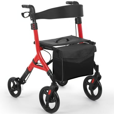 Naipo Lightweight Foldable Rollator Walker for Seniors - All-Terrain 10" Wheels, Dual Brake Safety, 6-Level Adjustable Height, 300 lbs Capacity w/Storage Bag
