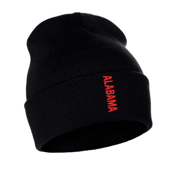 Daxton Vertical USA Cities Cuffed Beanie Winter Knit Hat Skully Cap, Alabama Black Red