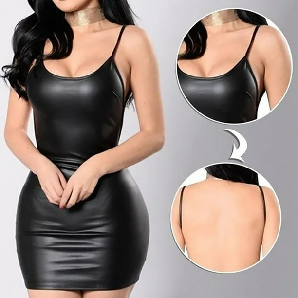 spaghetti strap dress pu leather dress Women Bodycon Party Dresses Spaghetti Strap PU Leather Bodycon Backless Clubwear Black XL ANGGREK Otros Walmart en linea