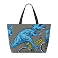 thumbnail image 2 of KLL Fun Riding Dinosaur Print Large Beach Tote Bag Women Waterproof Sandproof Zipper Beach Tote Bag for Pool Gym Grocery Travel with Wet Pocket, 2 of 7