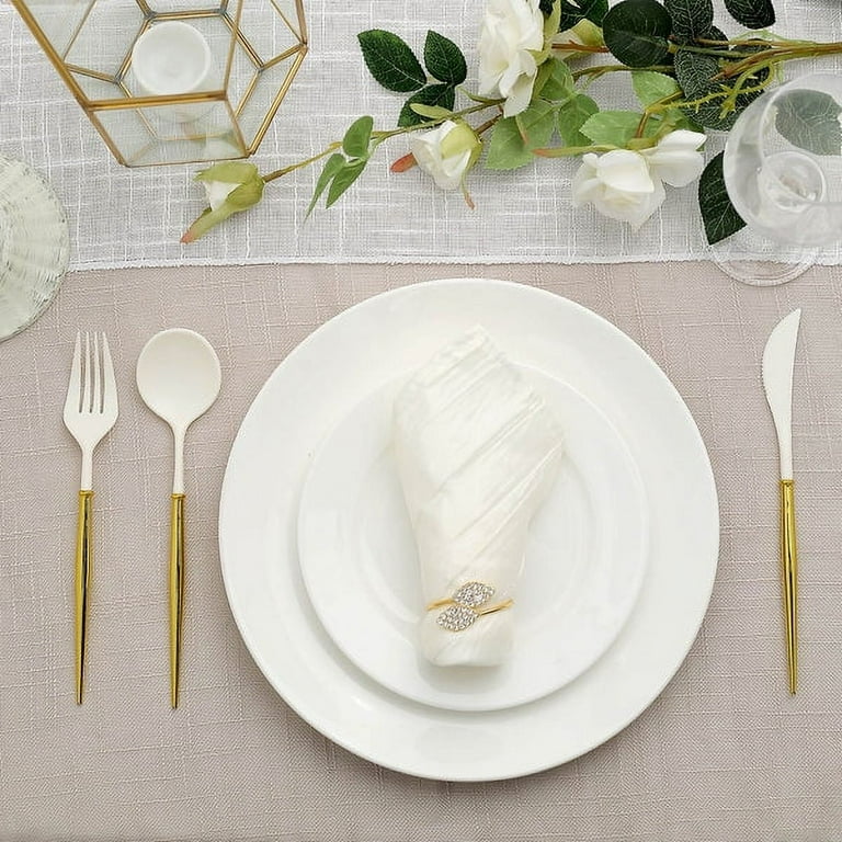 Gold & White Plastic Cutlery Set for 8