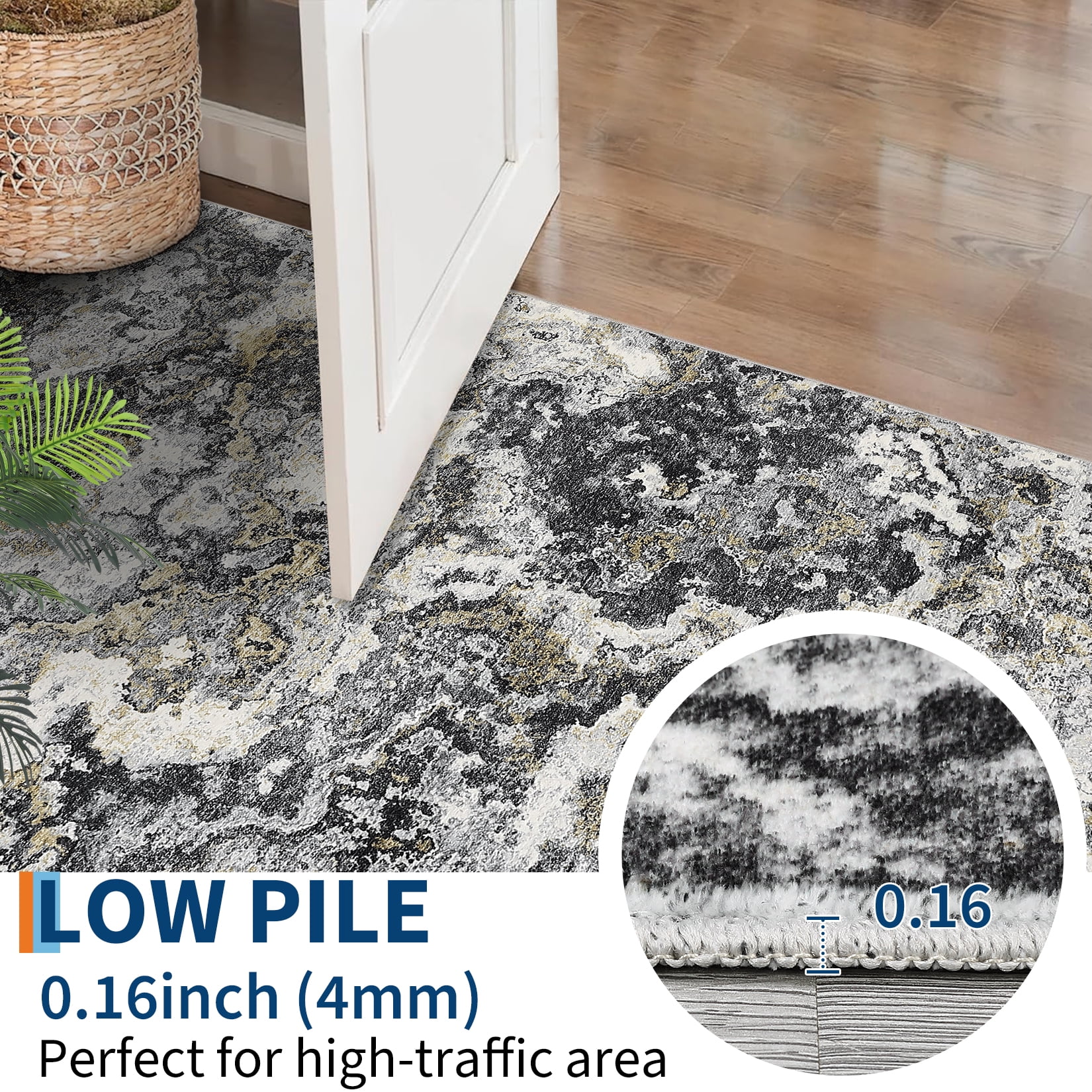GlowSol 5'x7' Area Rugs for Living Room, Modern Abstract Rug Machine Washable Rug, Stain Resistant Carpet for Dining Room Home Office, Gray