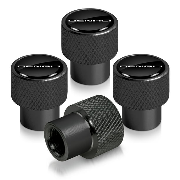 GMC Denali Nameplate in Black on Black Aluminum Tire Valve Stem Caps
