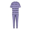thumbnail image 4 of Scyoekwg 2 Piece Outfits For Women Tracksuit Striped Short Sleeve Round Neck Tops Pullover Drawstring Jogger Set Workout Outfits (Purple,XXXL), 4 of 5