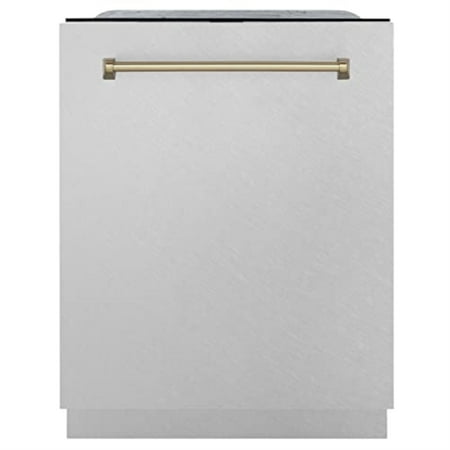 ZLINE Autograph Edition 24  3rd Rack Top Touch Control Tall Tub Dishwasher in DuraSnow Stainless Steel with Champagne Bronze Handle  51dBa (DWMTZ-SN-24-CB)
