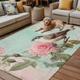 thumbnail image 2 of Fsddascl Pink Flower Outdoor Rug for Patio/Deck/Porch, Non-Slip Large Area Rug 4 x 6 Ft, Spring Bird Branch Blue Vintage Mottled Indoor Outdoor Rugs Washable Area Rugs, Reversible Camping Rug Carpet, 2 of 5