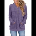 thumbnail image 1 of Sudadera con Capucha de Moda para Mujer, de Larga y Cuello en V, Informal, para Otoño e Invierno. Púrpura L, 1 of 7