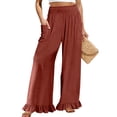 thumbnail image 2 of Nestiefly Womens Wide Leg Pants Drawstring Elastic High Waisted Ruffle Hem Palazzo Pants with Pockets Red 2XL, 2 of 5