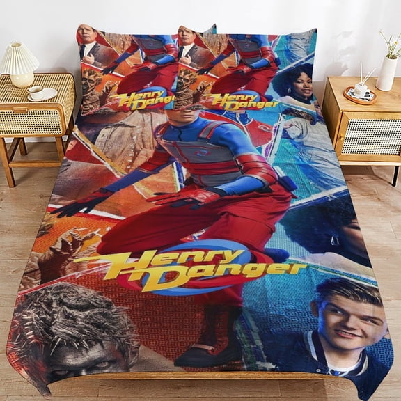 Henry Danger Duvet Cover Bedding Set Cartoon Print Soft Quilt Cover 3 Pieces, 1 Comforter Cover & 2 Pillowcases for Kids Teens Boys Girls Room Decor 86"x70"