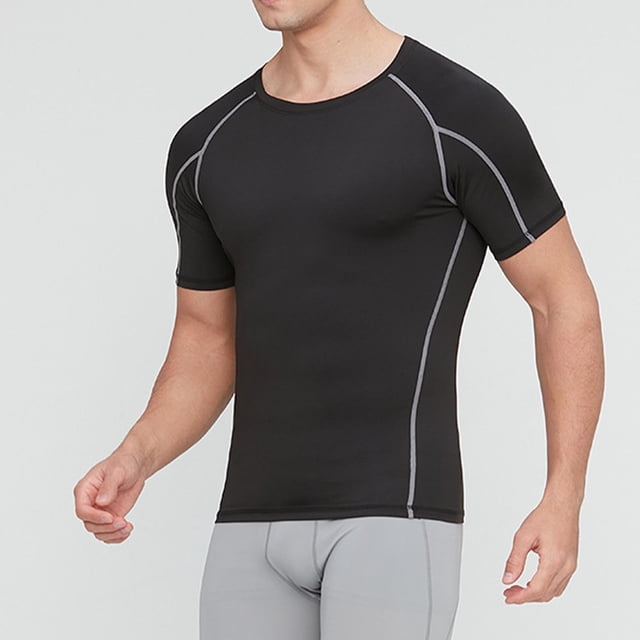 Blusas y camisas de manga corta y cuello redondo para hombre, blusas ajustadas de color liso con cuello redondo y mangas cortas elásticas para hombre.