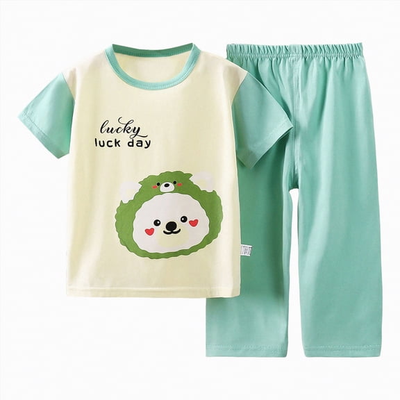 TOWED22 Infant Baby Boy Outfits 2 Pieces Crewneck Short Sleeve T-Shirt Tee Cartoon Pattern Casual Pocket Shorts Toddler Clothes(Mint Green,5-6 Y)