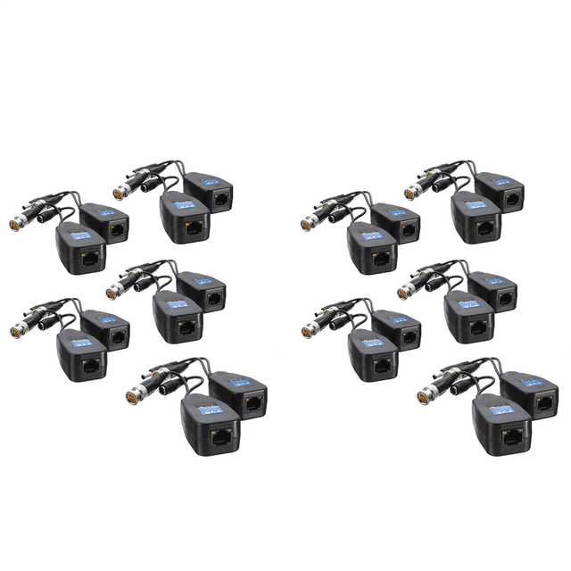 10Pairs CCTV Coax BNC Video Power Balun Transceiver to CAT5E 6 RJ45 Connector Coaxial/Analog HD Pair Transmitter