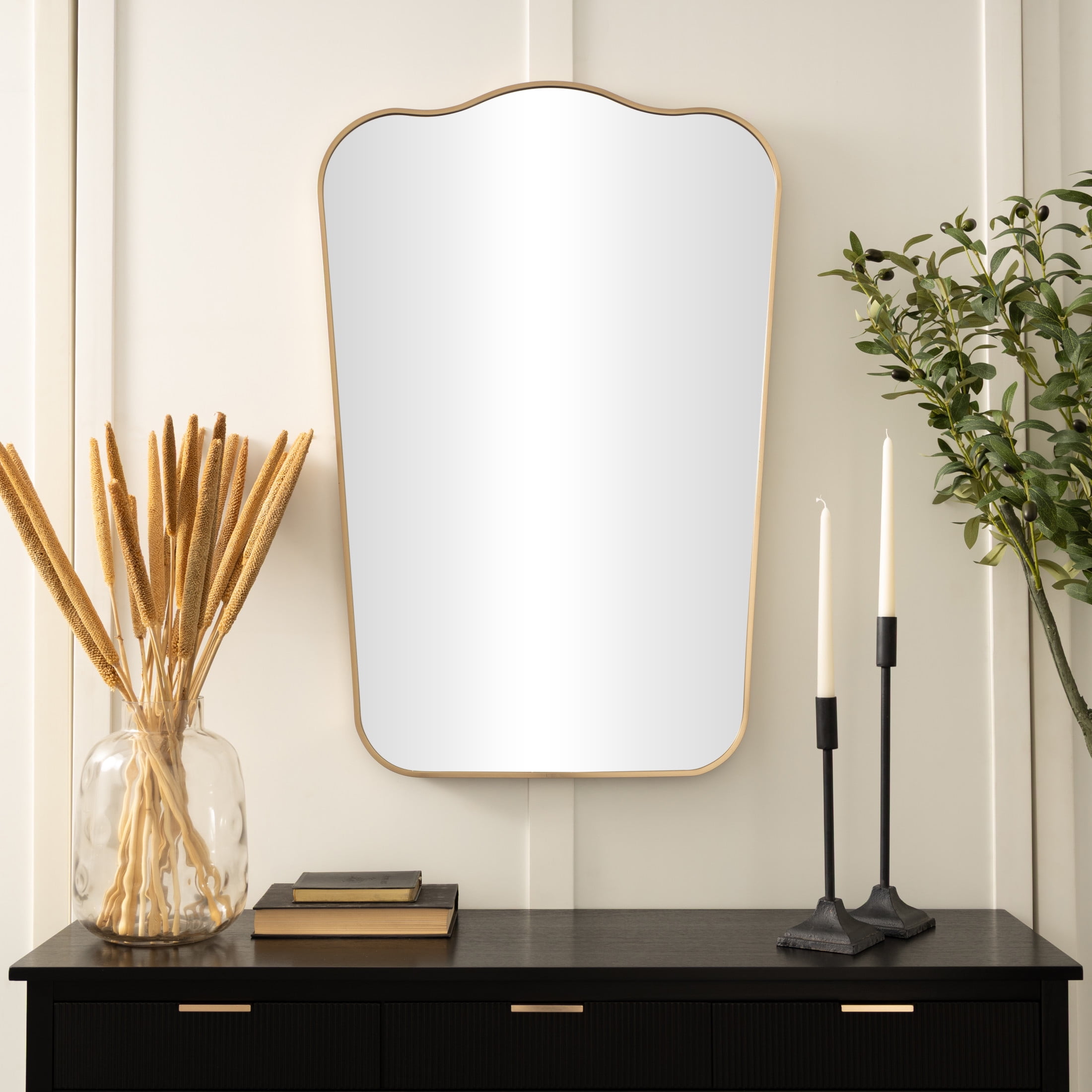 DecMode 24" x 36" Gold Wall Mirror with Thin Frame