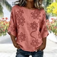 thumbnail image 4 of Summer Tops for Women 100% Cotton Fashion Casual Embroidery Round Neck 3/4 Sleeve Spring Blouse Tops, 4 of 6