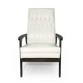 thumbnail image 2 of Mid-century Modern Chair In Gleaming White Faux Leather, Upholstered Appeal, Built With Resilient Rubberwood For Living Room Leather Tufting And Framework Area, 2 of 5