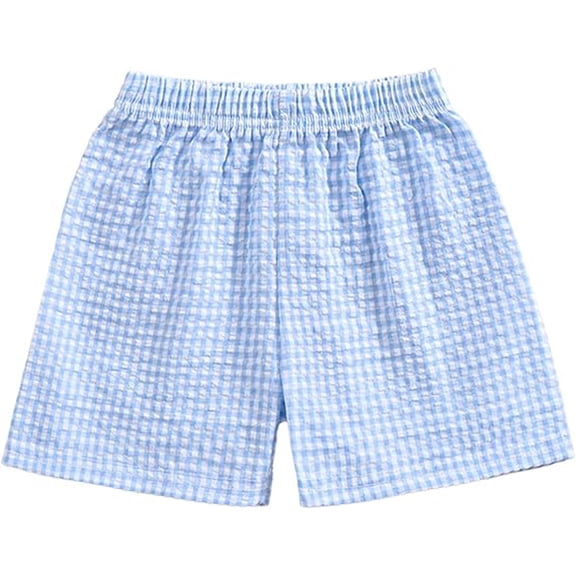 KHONTS Unisex Toddler Baby Boy Girl Gingham Plaid Seersucker Shorts Summer Casual Elastic Waist Shorts Pants Bottoms,Size 9M-4Y Sky Blue 4Y